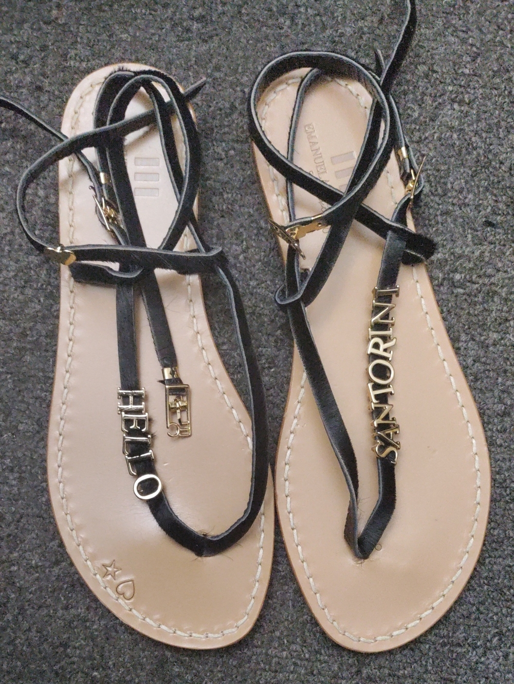 Caruso Black and Beige Strappy Lace-Up Sandals with Gold Hardware